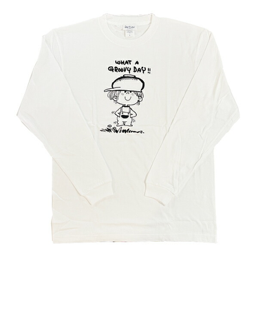 水森亜土 刺繍ロングスリーブTシャツ オトコノコ ホワイト 長袖 アパレル