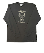 水森亜土 刺繍ロングスリーブTシャツ オトコノコ スモークブラック 長袖 アパレル