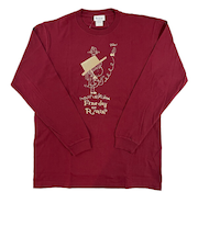 水森亜土 刺繍ロングスリーブTシャツ オンナノコ バーガンディー 長袖 アパレル