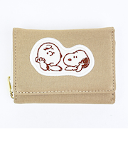 スヌーピー チャーリーブラウン ファスナー三つ折り財布 アップリケ ベージュ SNOOPY