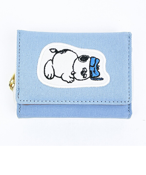 スヌーピー オラフ ファスナー三つ折り財布 アップリケ ブルー SNOOPY