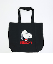 スヌーピー トートバッグ アップリケ刺しゅう ブラック SNOOPY