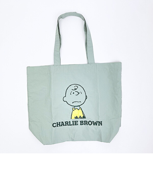 スヌーピー チャーリーブラウン トートバッグ アップリケ刺しゅう グリーン SNOOPY