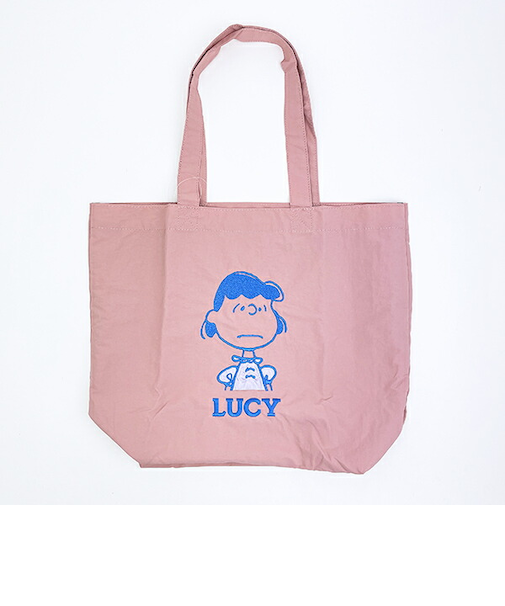 スヌーピー ルーシー トートバッグ アップリケ刺しゅう ピンク SNOOPY