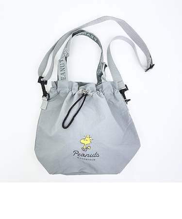 スヌーピー ウッドストック 巾着ショルダーバッグ グレー SNOOPY