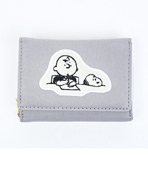 スヌーピー スヌーピー＆チャーリーブラウン ファスナー三つ折り財布 グレー SNOOPY