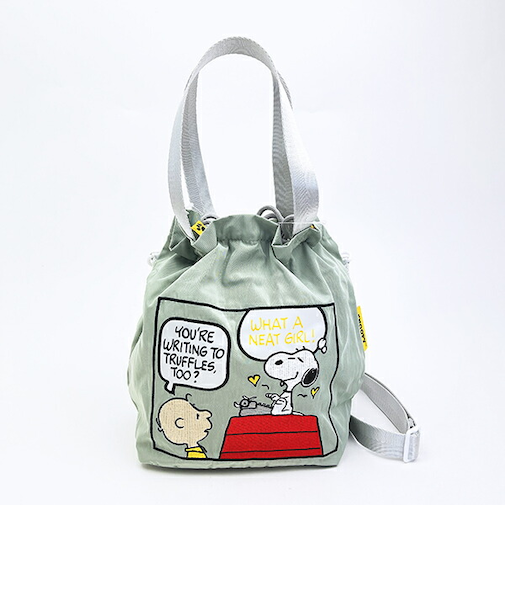 スヌーピー チャーリーブラウン ALL刺しゅうショルダー巾着バッグ タイプライター SNOOPY