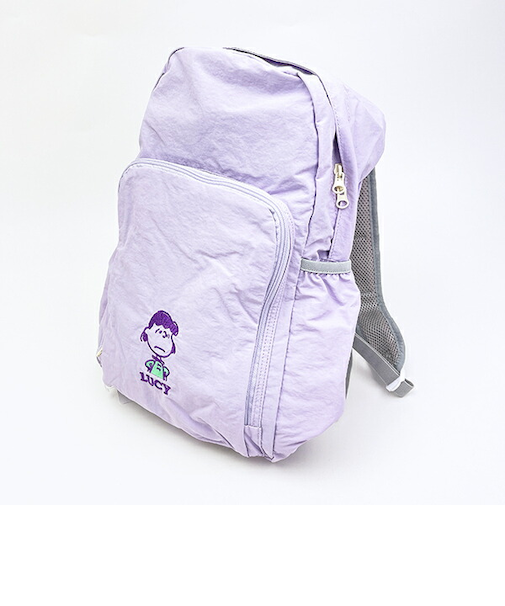 スヌーピー ルーシー パッカブルリュックサック アップリケ刺しゅう パープル バッグ SNOOPY