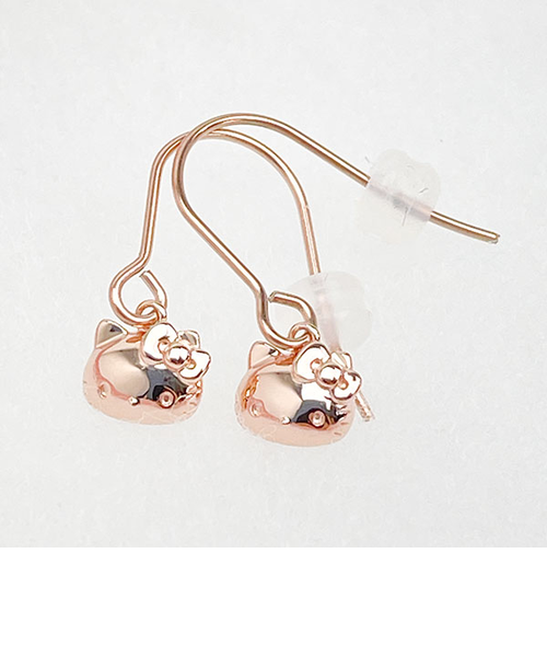 【鑑定済み】HELLOKITTY キティちゃん K18 ピアス ビンテージ サンリオ ハローキティ アレルギーフリーフックピアス ピンクゴールド