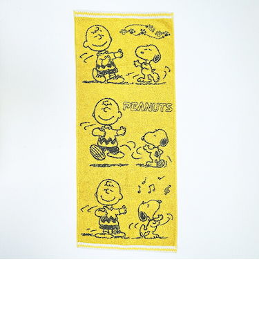スヌーピー フェイスタオル ダンス柄(イエロー) 西川 日本製 SNOOPY