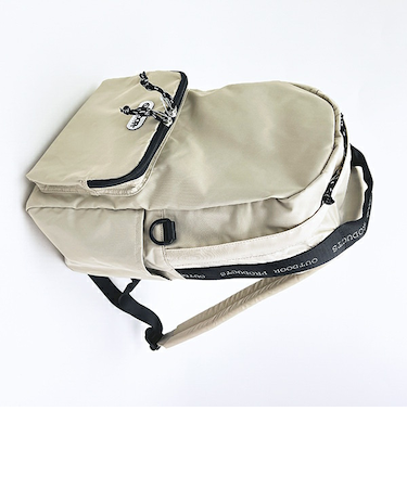 OUTDOOR PRODUCTS ラスターツイル ロゴプリントリュック ベージュ アウトドアプロダクツ