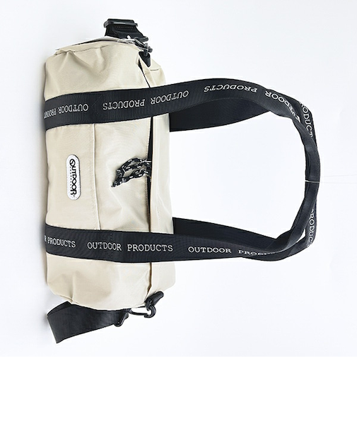 OUTDOOR PRODUCTS ラスターツイル ロゴプリントロールボストンバッグ ベージュ ショルダーバッグ