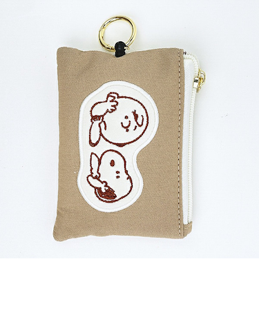 スヌーピー ＆チャーリーブラウン パスポーチ ベージュ アップリケ 定期入れ SNOOPY