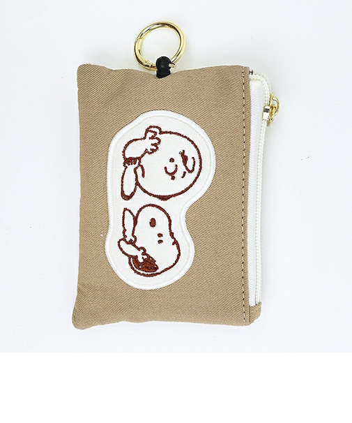 スヌーピー ＆チャーリーブラウン パスポーチ ベージュ アップリケ 定期入れ SNOOPY