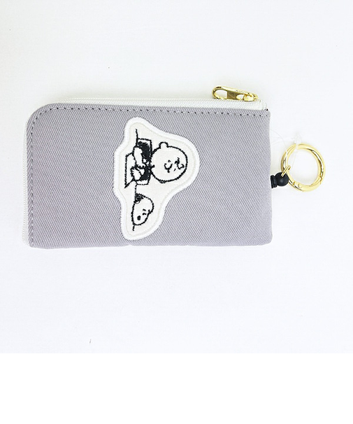 スヌーピー キーパスポーチ グレー アップリケ 定期入れ キーケース SNOOPY