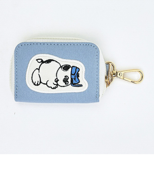 スヌーピー スマートキーケース ブルー アップリケ SNOOPY
