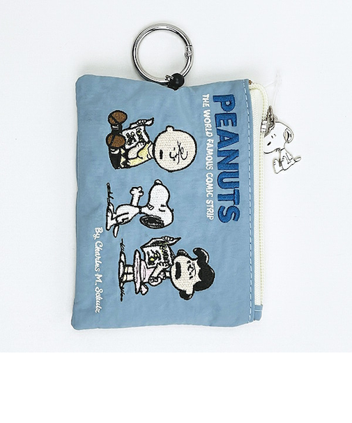 スヌーピー ALL刺繍パスポーチ ブルー 定期入れ SNOOPY
