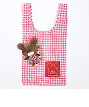 くまのがっこう ギンガムガムチェック ぬいぐるみエコバッグ レッド