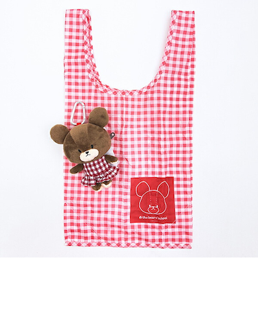 くまのがっこう ギンガムガムチェック ぬいぐるみエコバッグ レッド
