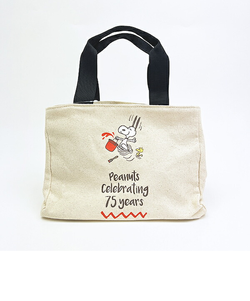 スヌーピー サイドボタンミニトートバッグ ナチュラル ランチ PEANUTS 75th SNOOPY