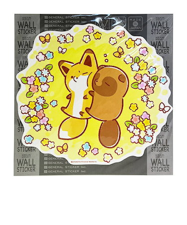 タヌキとキツネ お花畑 ビッグウォールステッカー 日本製