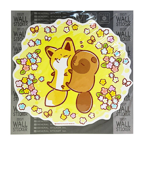 タヌキとキツネ お花畑 ビッグウォールステッカー 日本製