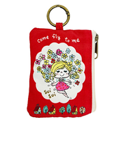 水森亜土 カラビナ付きポーチ ハナ(レッド)