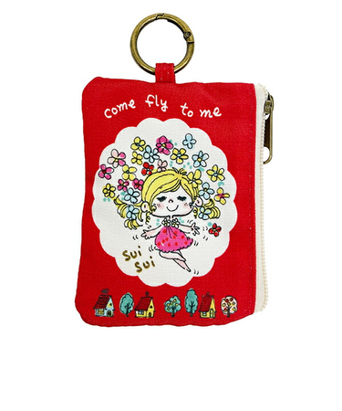 水森亜土 カラビナ付きポーチ ハナ(レッド)