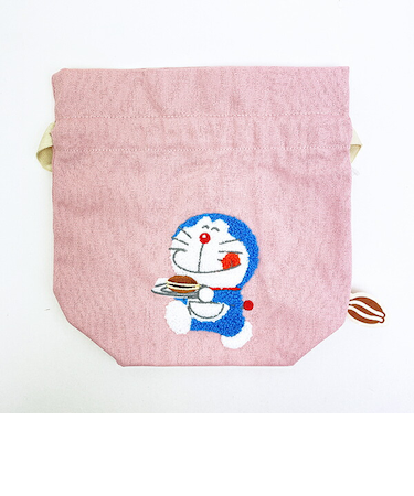 ドラえもん サガラ刺繍巾着 (ピンク)