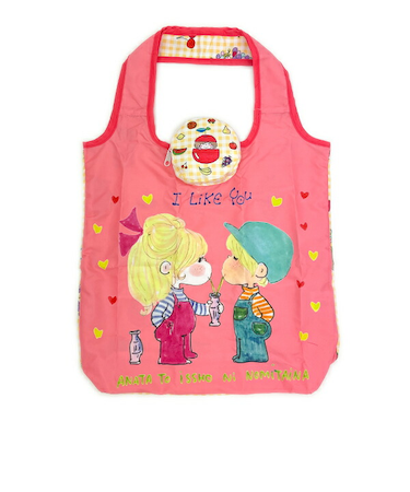 水森亜土 エコバッグ フルーツ(ピンク×イエロー)