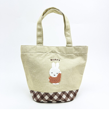 ミッフィー miffy ミニトートバッグ ベージュ ダイアゴナルチェック ランチ