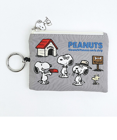 スヌーピー オール 刺繍パスポーチ グレー SNOOPY
