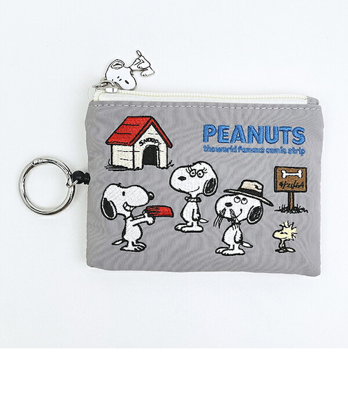 スヌーピー オール 刺繍パスポーチ グレー SNOOPY