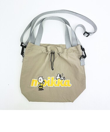 スヌーピー チャーリーブラウン 巾着ショルダーバッグ ベージュ SNOOPY