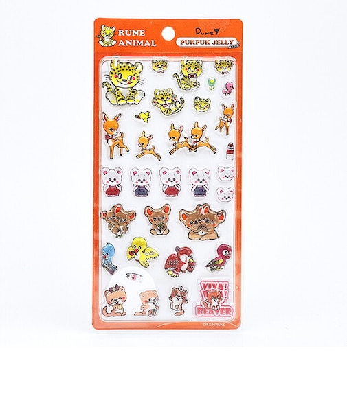 内藤ルネ アニマル オレンジ ぷくぷくジェリーシール 立体シール 文具