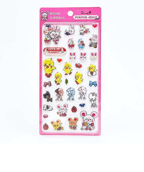 内藤ルネ アニマル ピンク ぷくぷくジェリーシール 立体シール 文具