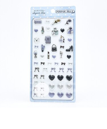 エレガントブルー ぷくぷくジェリーシール 立体シール リボン ハート 女の子 文具