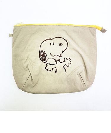 スヌーピー チェックリバーシブルポーチ ベージュ SNOOPY