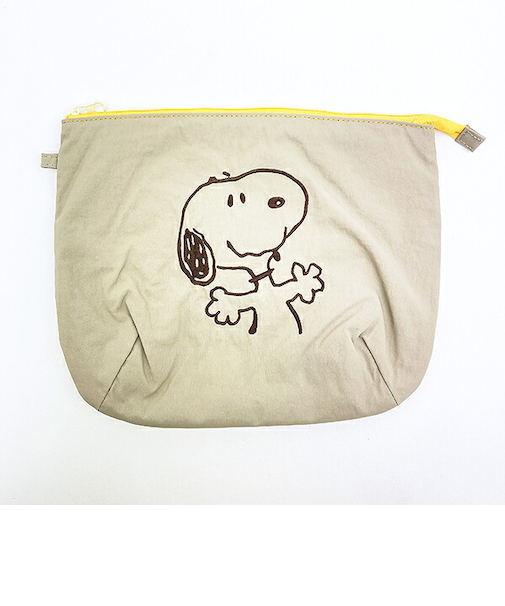 スヌーピー チェックリバーシブルポーチ ベージュ SNOOPY