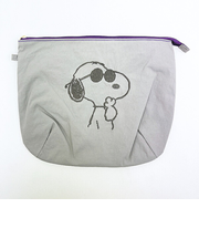 スヌーピー ジョークール チェックリバーシブルポーチ グレー SNOOPY