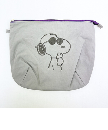 スヌーピー ジョークール チェックリバーシブルポーチ グレー SNOOPY