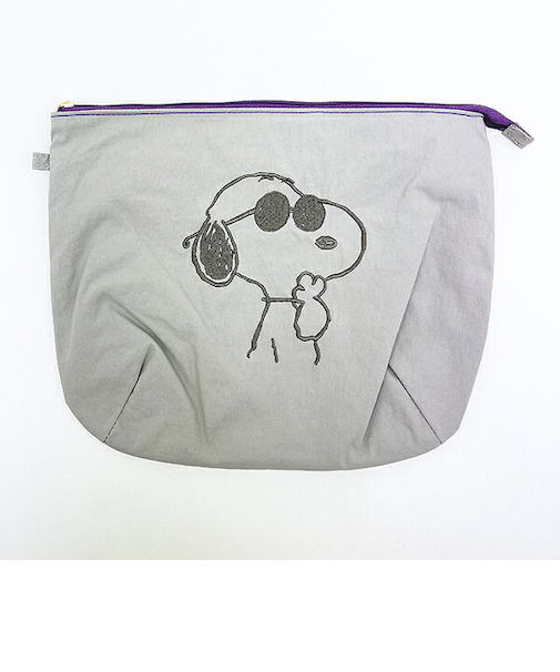 スヌーピー ジョークール チェックリバーシブルポーチ グレー SNOOPY