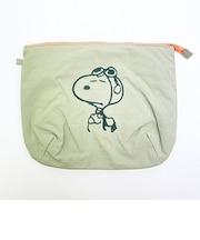 スヌーピー チェックリバーシブルポーチ グリーン SNOOPY