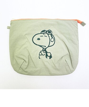 スヌーピー チェックリバーシブルポーチ グリーン SNOOPY