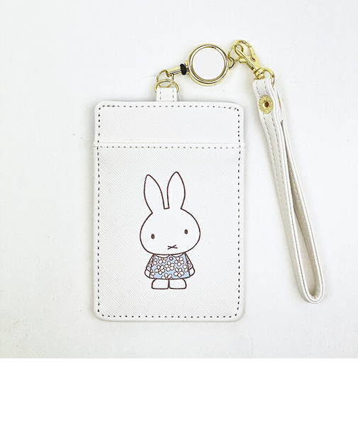 ミッフィー miffy リール付きパスケース ( オフホワイト) フラワードレス柄 小物シリーズ