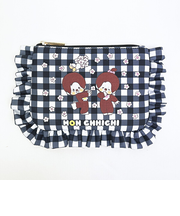モンチッチ ギンガムチェック フリルポーチ 黒 レトロ