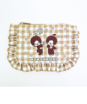モンチッチ ギンガムチェック フリルポーチ マスタード レトロ