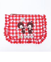 モンチッチ ギンガムチェック フリルポーチ 赤 レトロ
