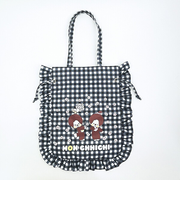 モンチッチ ギンガムチェック フリル巾着トートバッグ 黒 レトロ