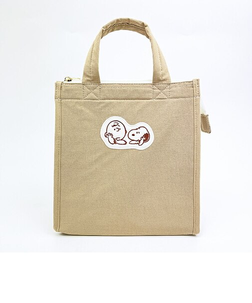 スヌーピー アップリケ ランチトートバッグ ベージュ SNOOPY